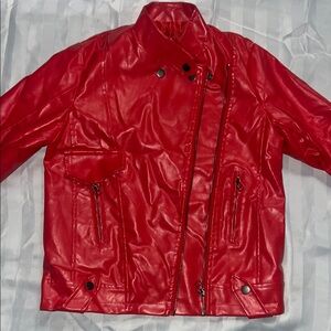 Stylish Red Faux Leather Jacket